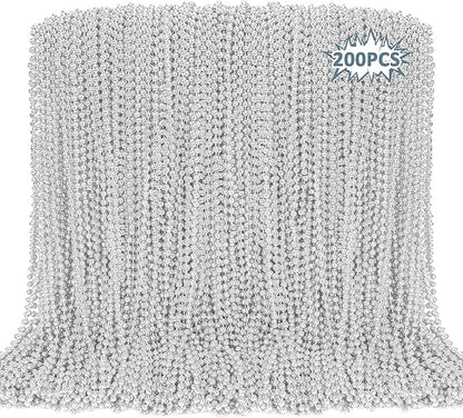 200PCS Bead Necklace, Silver Christmas Bead Stuff Party Favors, 33" Xmas Necklaces Women and Men, Festival Events Parade Throw Accessories for Wedding Birthday Celebrations Decorations