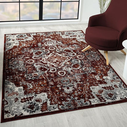 LUXE WEAVERS Moroccan Red 4x5 Medallion Area Rug for Living Rooms