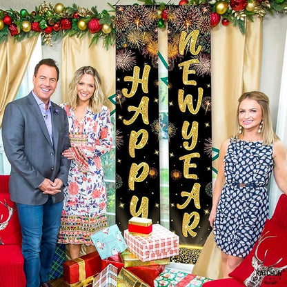 KatchOn, XtraLarge Happy New Year Banner 2026-72x12 Inch | Happy New Year Door Banner for Black and Gold New Years Decorations 2026 | Front Porch Sign, New Years Eve Party Supplies 2026 | NYE Decor