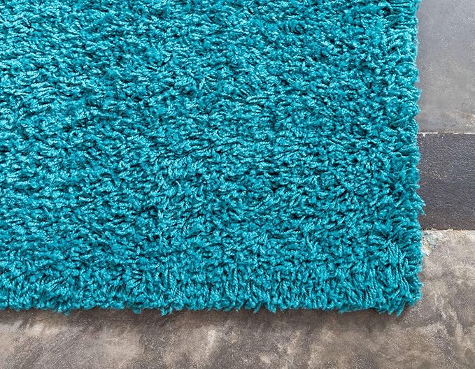 Unique Loom Solid Shag Collection Area Rug (6' 1" x 9' Rectangle, Deep Aqua Blue)