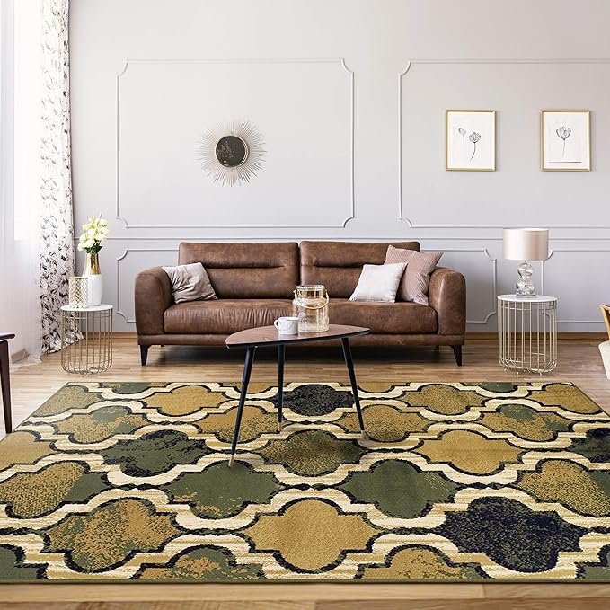 Superior Indoor Small Area Rug, Jute Backed, Perfect for Living/ Dining Room, Bedroom, Office, Kitchen, Entryway, Modern Geometric Trellis Floor Decor, Viking Collection, 4' x 6', Green
