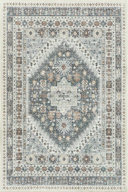 zesthome 6x9 Area Rug, Super Soft Washable Rugs for Living Room, Non-Slip Stain Resistant Vintage Rugs, Ultra-Thin Large Area Rugs (Grey/Orange,6'x9')