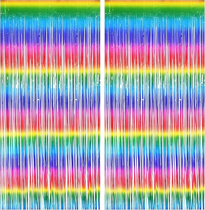 BRAVESHINE Tinsel Foil Curtains - 2 Pack Colorful Party Streamers Fringe Backdrop for Christmas/New Years/Doorway/80s/90s/Dance/Bachelorette/Engagement/Rainbows-theme/Candy/Birthdays Decorations