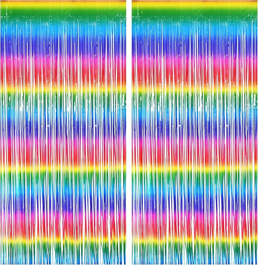 BRAVESHINE Tinsel Foil Curtains - 2 Pack Colorful Party Streamers Fringe Backdrop for Christmas/New Years/Doorway/80s/90s/Dance/Bachelorette/Engagement/Rainbows-theme/Candy/Birthdays Decorations