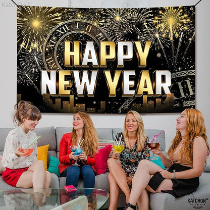 KatchOn, XtraLarge Happy New Year Banner - 72x44 Inch | New Year Backdrop 2026 | New Years Decorations 2026 | NYE Eve Banner For NYE Decorations 2026 | New Years Eve Party Supplies 2026