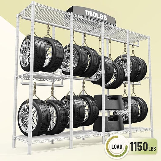 Raybee Clothing Racks for Hanging Clothes,Heavy Duty Clothes Rack with Shelves,Portable Closet Adjustable,76" W x 77" H x 18" D,Max Load 1150lbs,White