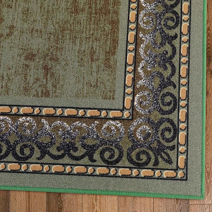 Antep Rugs Alfombras Bordered Modern 3x5 Non-Slip (Non-Skid) Low Pile Rubber Backing Indoor Area Rug (Green, 3' x 5')