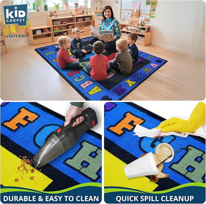 Shapes with The Alphabet Classroom Rug 7'6" x 12' Rectangle, Educational Classroom Rug, Kids Learning Play Mat | Area Rug for Bedroom or Playroom