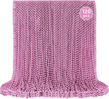 YAXINRUI 120 PCS Pink Bead Necklace, Pink Mardi Gras Beads, Cancer Awareness Beaded Necklaces, Valentine Necklace, 33 Inch Round Party Beads for Mardi Gras Christmas Cancer Awareness Month Events