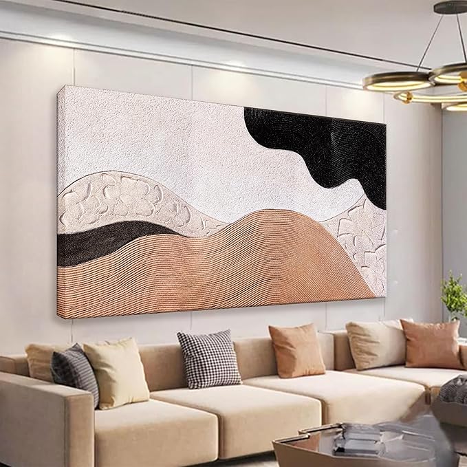 Suconvng Brown Abstract Wall Art For Living Room Modern Canvas Art Wall Decor Abstract Art Prints Pictures Black Wall Art For Hotel Home Wall Decor 24x48 Inch Ready To Hang