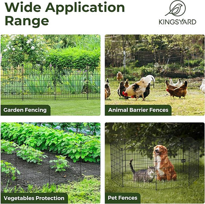 Kingsyard 23.3ft(L) x32in(H) Garden Fences with Gate, 10 Panels No Dig Decorative Outdoor Garden Fence Animal Barrier, Rustproof Garden Fencing and Borders for Dog, Rabbits, Temporary Fencing Stakes