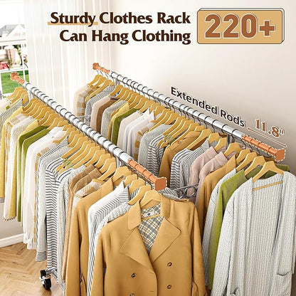 Raybee Clothes Rack Load 630LBS, Heavy Duty Clothes Rack, Rolling Clothing Racks for Hanging Clothes with Wheels, Adjustable & Commercial Garment Rack, 22" D x 75" W x 68" H