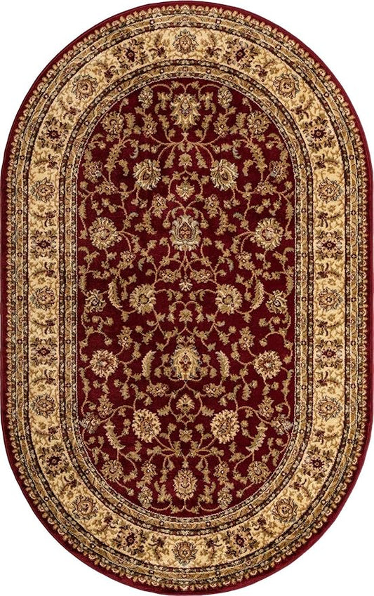 Rugs.com Aditi Collection Rug – 5' 3 x 8' Oval Red Low Rug Perfect for Living Rooms, Large Dining Rooms, Open Floorplans