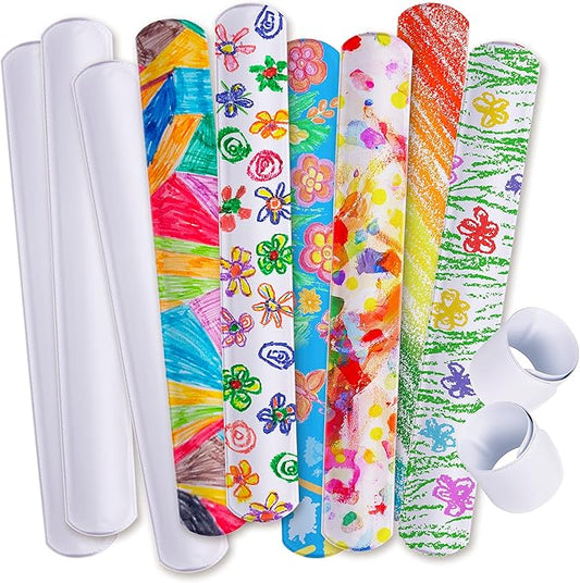 Giraffe Manufacturing 50 pcs White Slap Bracelets for Kids – Snap Wristbands for Birthday Goodie Bags, Classroom Prizes & Bulk Christmas Gifts Kids Stocking Stuffers - Party Favors for Kid