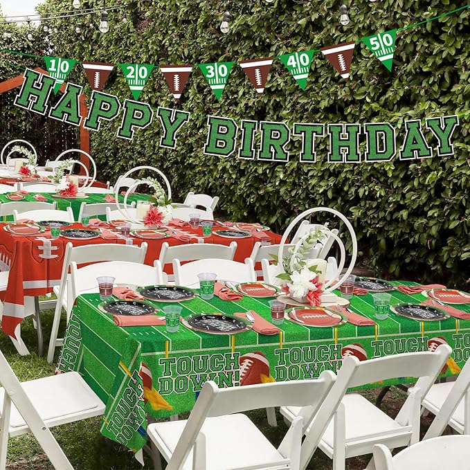 Football Birthday Party Decorations Kit for 24: Football Party Supplies Set with Plates, Dessert Plates, Napkins, Cups, Banner & Touchdown Tablecloth - for Football Tailgate Party Decorations