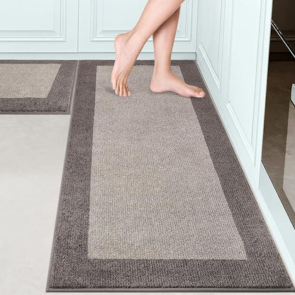 Machine Washable (24" x 36"+ 24" x 60"') Kitchen Rugs Set of 2, Non Slip Kitchen Mats for Floor, Absorbent Entrance Runner Rugs for Bedroom, Hallway, Bathroom, Door (Roll Packing)