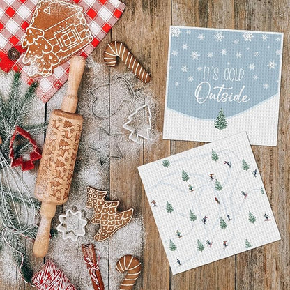 Artoid Mode Xmas Tree Snowflakes Cable Car Ski Winter Kitchen Dish Cloths, 12x12 Inch Quick Dry Microfiber Dishcloths for Kitchen Dish Rags Set of 4