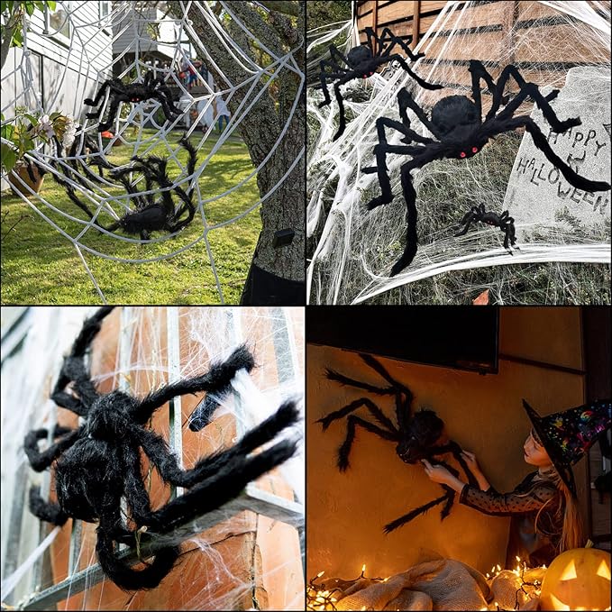 ZMCINER Halloween Large Outdoor Realistic Scary Hairy Spiders Decor (6 Pack Different Size)