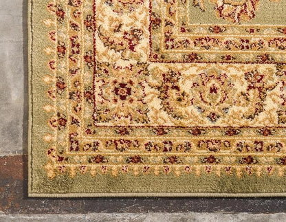 Rugs.com Aditi Collection Rug – 4' Square Green Low Rug Perfect for Living Rooms, Kitchens, Entryways