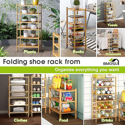 BMOSU 6-Tier Bamboo Small Shoe Rack Premium Stackable Shoe Shelf Storage Organizer for Hallway Closet Living Room Entryway Organizer(Natural)