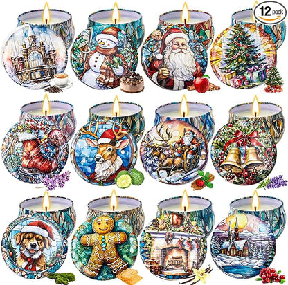 Christmas Candle Gifts Set,12 Pack Scented Candles for Women,300 Hour Long Lasting Natural Soy Wax Aromatherapy Candle, Christmas Gifts for Women