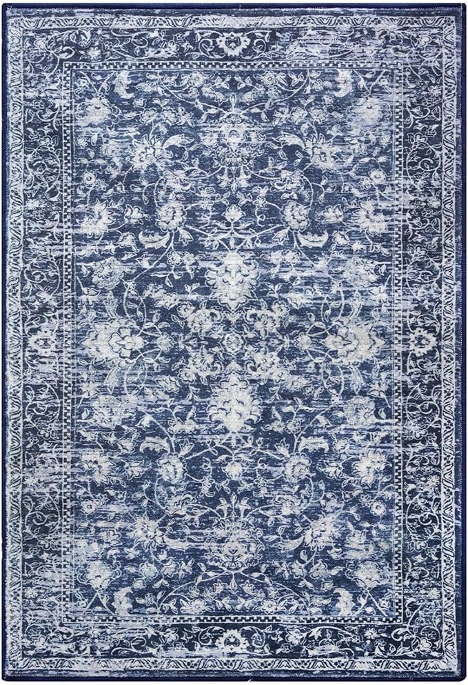 KILOCOCO Moroccan Small Area Rug 2x3 Washable Rug Entryway Mat Printed Vintage Floral Soft Non-Slip Blue Kitchen Rugs Indoor Door Mat, Accent Throw Rugs for Laundry Room Bedroom Entrance