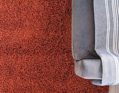 Unique Loom Solid Shag Collection Area Rug (6' 1" Round, Terracotta)