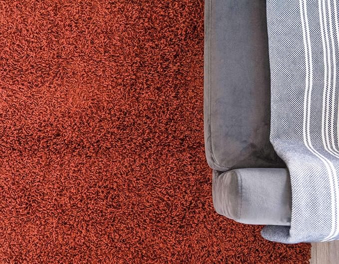 Unique Loom Solid Shag Collection Area Rug (7' 1" x 10' Rectangle, Terracotta)