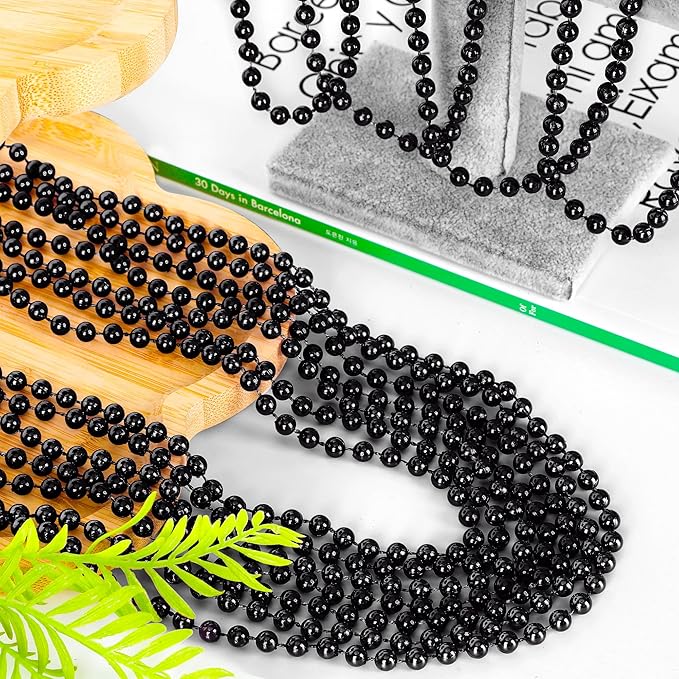 Black Beads, 240PCS New Years Eve Black Necklaces Accessories, 33" Mardi Gras Beads Necklace Costume Bulk, Festival Parade Throw for Halloween Wedding Party Events Supplies Decorations