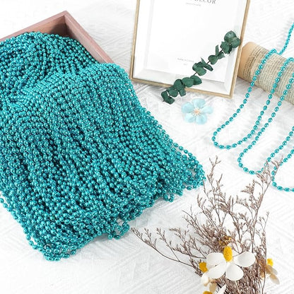 SHAOQINLIN 100 PCS Teal Bead Necklaces, Teal Mardi Gras Beads Necklaces Turquoise Party Beads Necklace Bulk Oval Beaded Necklaces for Mardi Gras, Christmas, School Spirit Day Party Favors