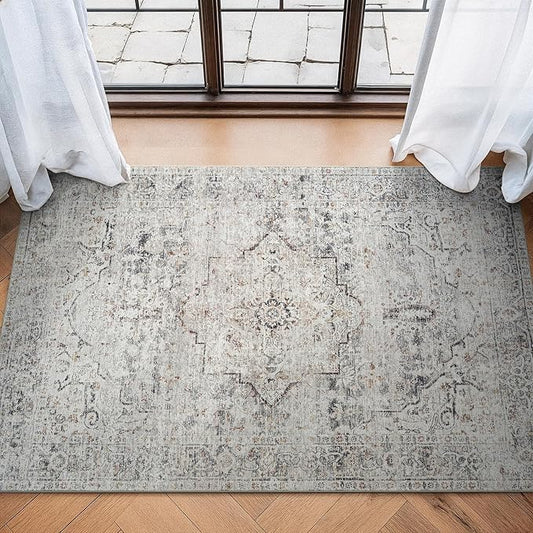 Bloom Rugs Caria Washable Non-Slip 3x5 Rug - Ivory/Gray/Caramel Traditional Area Rug for Living Room, Bedroom, Dining Room, and Kitchen - Exact Size: 3' x 5'