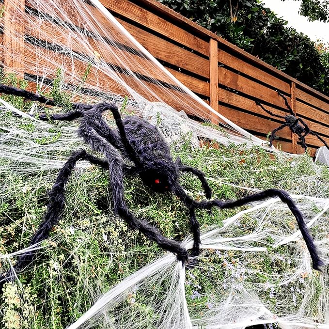 ZMCINER Halloween Spiders Large Outdoor Big Spider Decorations Realistic Scary Hairy Halloween Decor (2 Pack 59 Inch)
