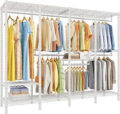 Raybee 76.9" H Clothes Rack Heavy Duty Loads 1100 LBS Metal Clothing Racks for Hanging Clothes Adjustable Garment Rack White,75.8" W*17.7" D*76.9" H