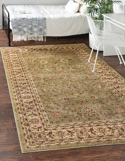Rugs.com Aditi Collection Rug – 3' 3 x 5' 3 Green Low Rug Perfect for Living Rooms, Large Dining Rooms, Open Floorplans