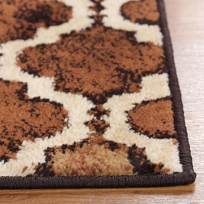 Superior Indoor Area Rug, Jute Backing, Modern Plush Rugs for Hallway, Living, Dining Room, Office, Kitchen, Geometric Trellis Floor Decor, Viking Collection, 8' x 10', Coffee