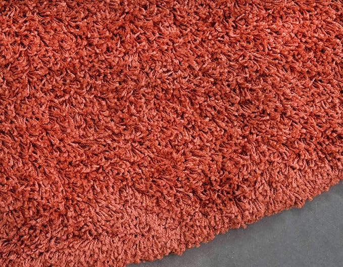 Unique Loom Solid Shag Collection Area Rug (6' 1" Round, Terracotta)