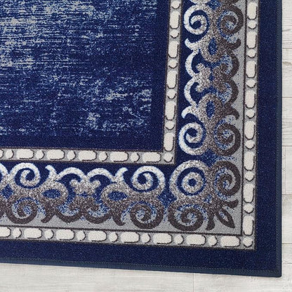 Antep Rugs Alfombras Bordered Modern 3x5 Non-Slip (Non-Skid) Low Pile Rubber Backing Indoor Area Rug (Navy, 3' x 5')
