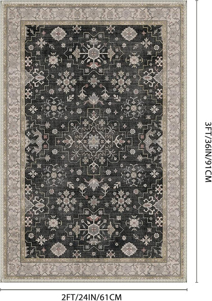 GENIMO 2x3 Washable Entry Rug,Small Rugs for Entryway Kitchen Bathroom Door Mat Indoor Entrance, Non Slip Rubber Backing, Stain & Fade Resistant,Black