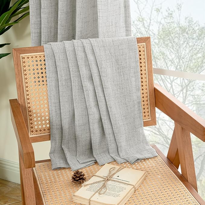 YoungsTex Light Grey Linen Curtains 78 Inch Length for Living Room, Light Filtering Semi Sheer Window Drapes Rod Pocket Back Tab Curtain for Bedroom Office Dining, 2 Panels, 52 X 78 Inch