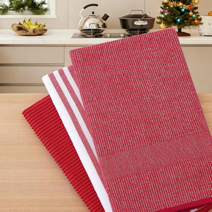 Homaxy Premium Kitchen Towels(18”x 28”, 12 Pack), Large Cotton 380 GSM Kitchen Hand Towels, Soft and Absorbent Terry Dish Towels, Multipurpose Tea Towel Set with Hanging Loop, Red