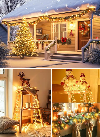 Minetom Christmas Tree Lights Outdoor - 200 LED 10 Ft Firecrackers String, 12 Modes Timer Waterproof Connectable Plug-in Twinkle Fairy Lights for Xmas Tree Garland Party