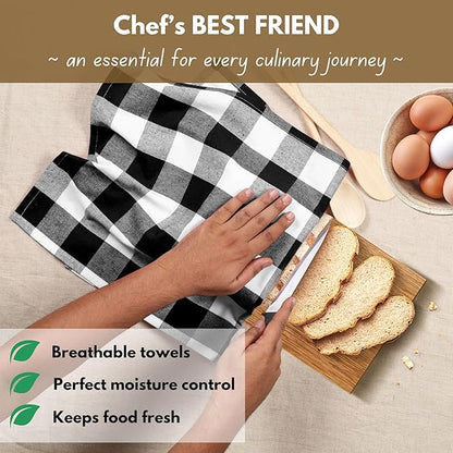 Native Fab 6-Pack Kitchen Towel with Hanging Loop 16x26 inches, Cotton Buffalo Check Kitchen Towels for Cleaning Drying, Washcloths Soft & Absorbent Cloth Rags, Bar Towel, Dish Cloth, Black