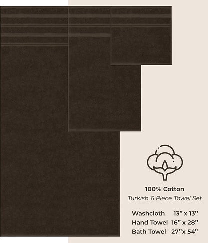 American Soft Linen Luxury 6 Piece Towel Set, 2 Bath Towels 2 Hand Towel 2 Washcloths, 600 GSM 100% Cotton Turkish Towels for Bathroom, Brown Towel Sets