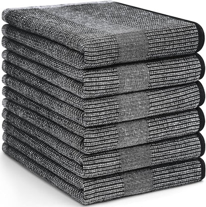 Homaxy Premium Kitchen Towels(18”x 28”, 6 Pack), Large Cotton Kitchen Hand Towels, Flat and Terry Dish Towels, 380 GSM Highly Absorbent Tea Towel Set with Hanging Loop, Black