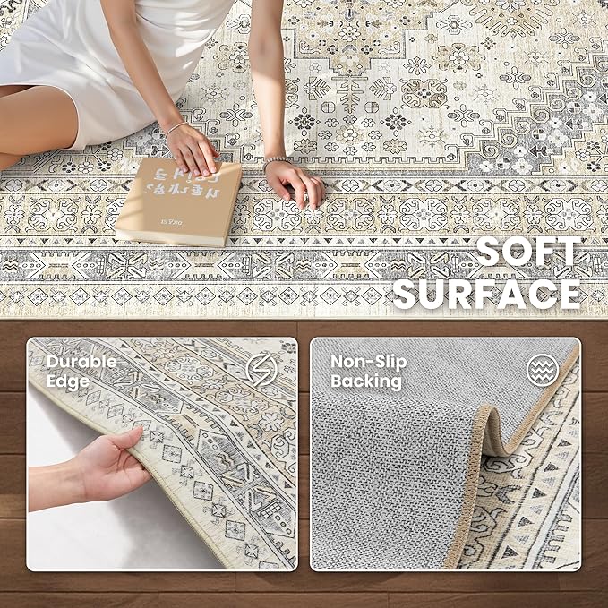 zesthome 12x15 Area Rugs, Large Washable Rug, Ultra-Thin Stain Resistant Rugs for Living Room, Bedroom, Non-Slip Backing Home Decor Area Rug (Beige,12'x15')