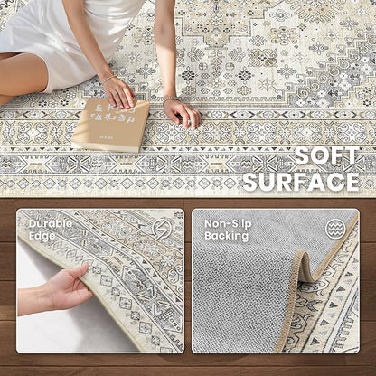 zesthome 10x14 Area Rugs,Stain Resistant Washable Rug,Ultra-Thin Rugs for Living Room,Bedroom,Non-Slip Backing Home Decor Large Area Rug (Beige,10'x14')