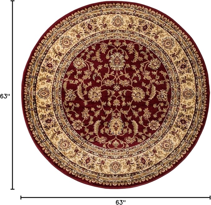 Rugs.com Aditi Collection Rug – 5' 3 Round Red Low Rug Perfect for Kitchens, Dining Rooms