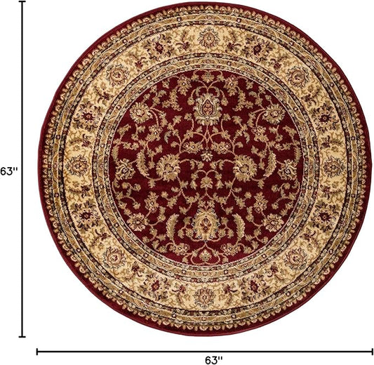 Rugs.com Aditi Collection Rug – 5' 3 Round Red Low Rug Perfect for Kitchens, Dining Rooms