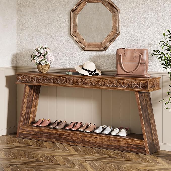 Tribesigns Farmhouse Console Table, 70.9-Inch Extra Long Entryway Table with Storage, 2-Tier Narrow Sofa Table Behind Couch, Wooden Accent Table for Living Room, Hallway, Foyer, Dark Brown
