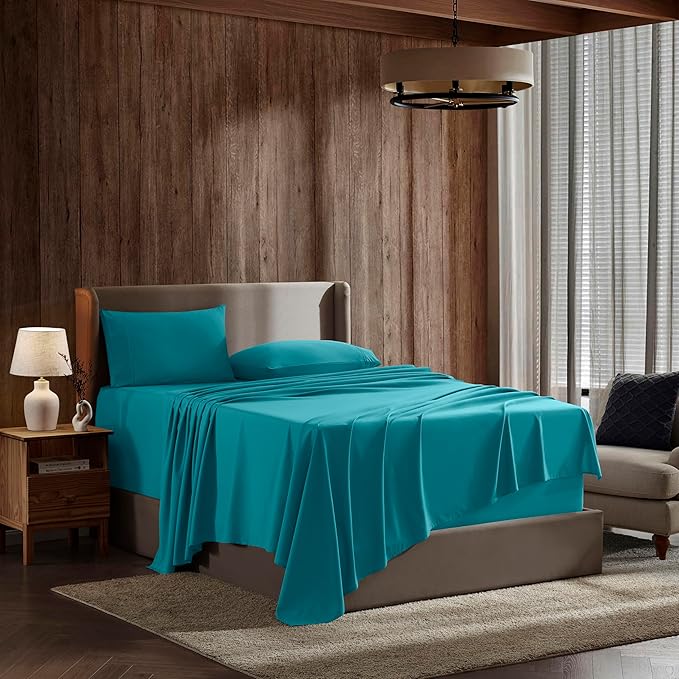 Nestl Full XL Sheet Set - Luxury 1800 Ultra-Soft Microfiber Full Extra Long Bed Sheets - Double Brushed - Deep Pockets - Easy Fit - 4 Piece Set - Bedding Sheets & Pillowcases (Full XL, Teal)